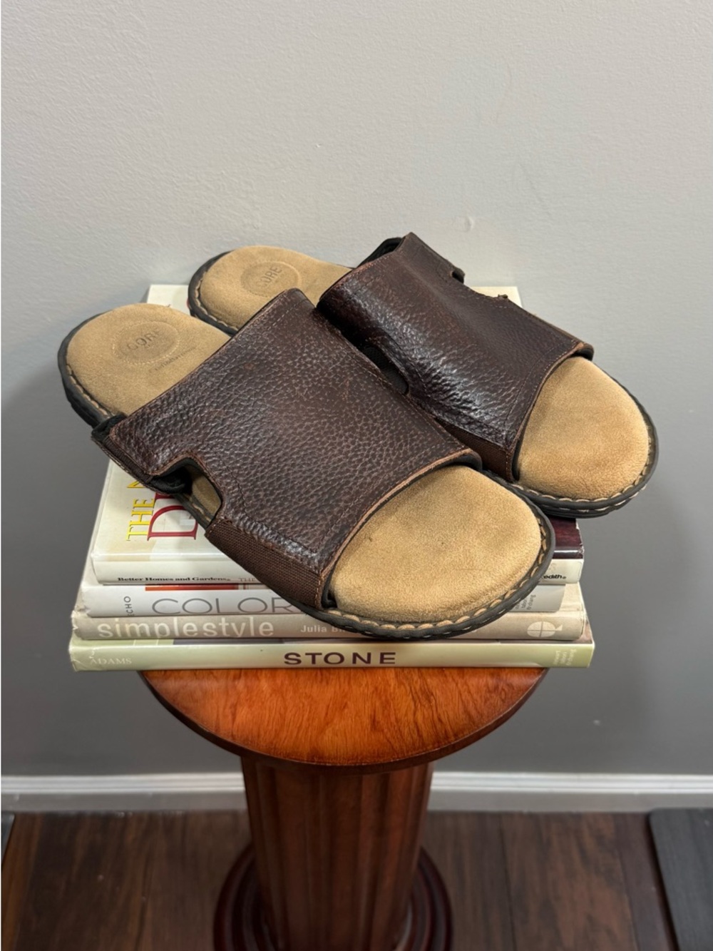 croft & barrow Dark Brown Leather Slide Sandals - Picture 2 of 12
